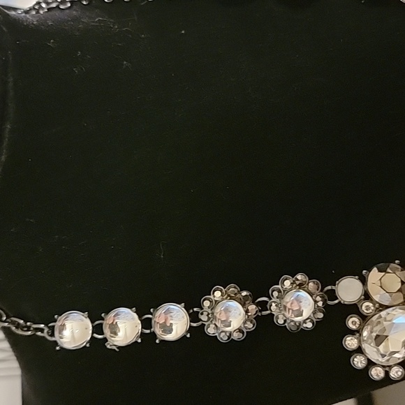 Vtg Inspired Clear & Milky White Faux Gemstones Black Necklace Great Condition! - Picture 5 of 16